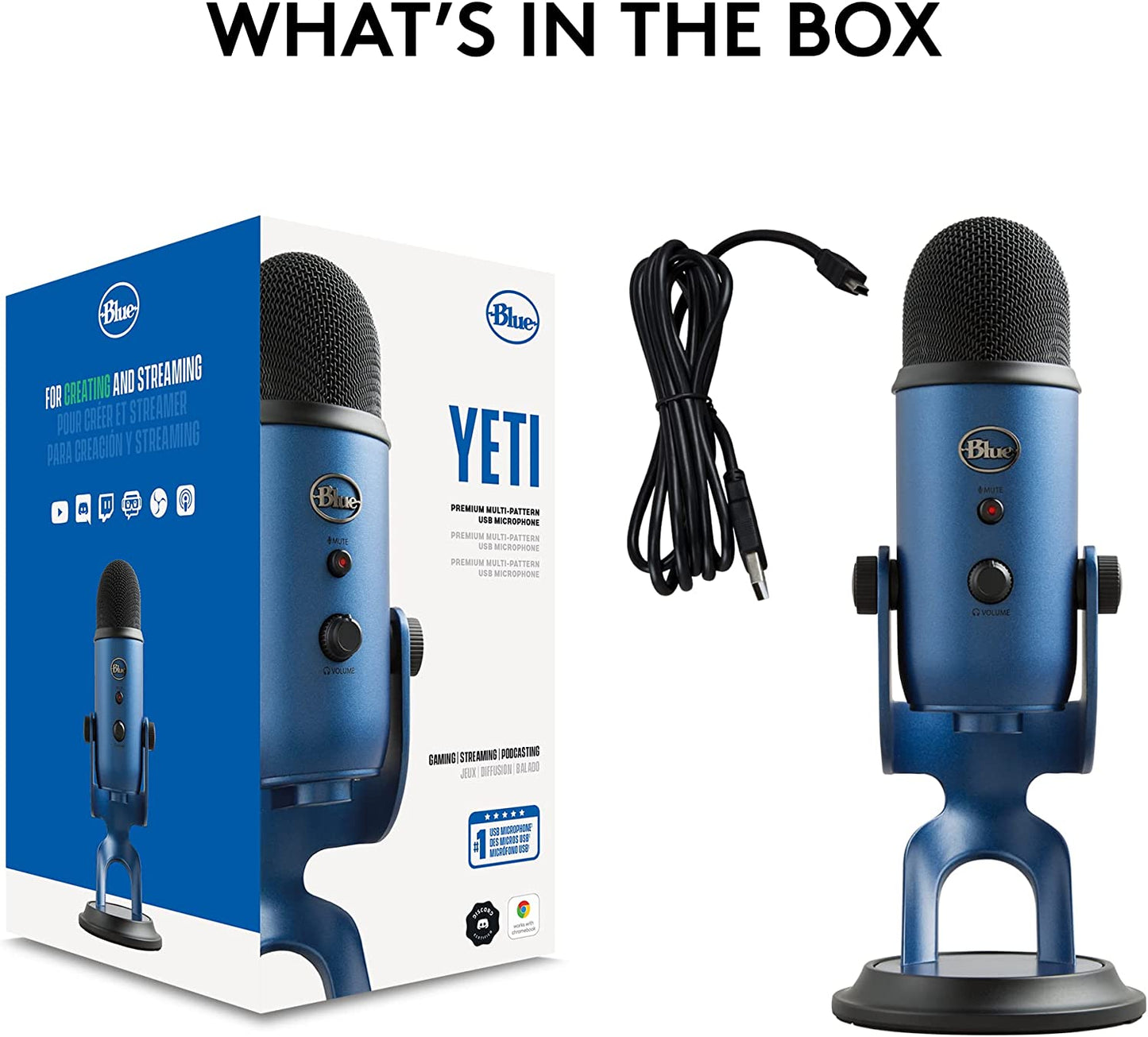 🎙️ Yeti USB Condenser Microphone – Midnight Edition for Streaming, Podcasting, Gaming & Studio Recording with VO!CE FX & 4 Pickup Patterns