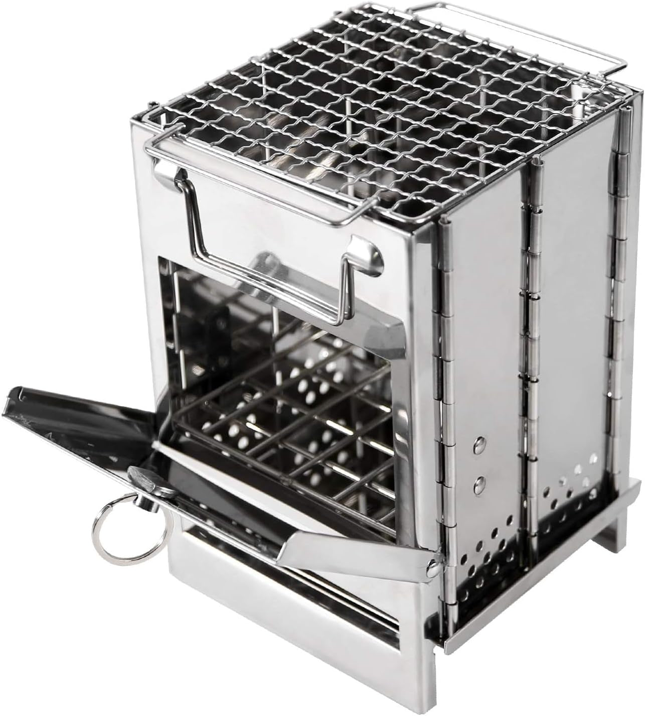 Large Folding Wood Burning Stove – Portable Stainless Steel Rocket Grill for Tent Camping, Picnic, Hiking & Survival Gear