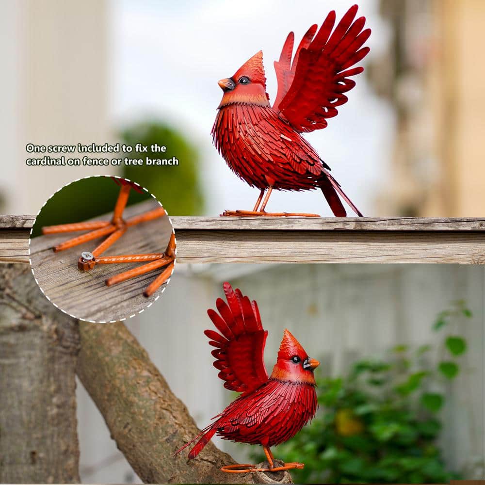 Metal Bird Yard Art- Large Red Bird Outdoor Fall Decoration- Unique Realistic Design Gift Idea