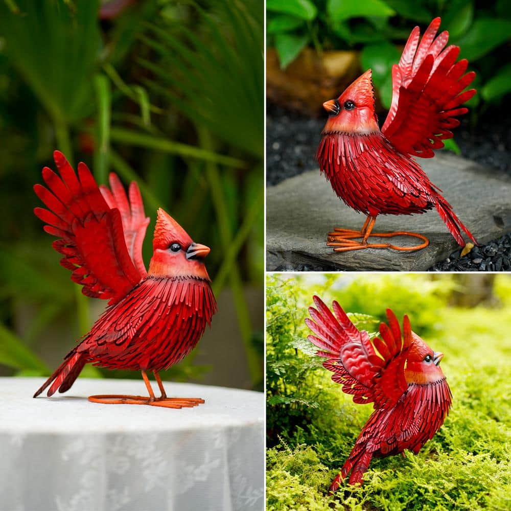 Metal Bird Yard Art- Large Red Bird Outdoor Fall Decoration- Unique Realistic Design Gift Idea