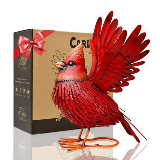 Metal Bird Yard Art- Large Red Bird Outdoor Fall Decoration- Unique Realistic Design Gift Idea