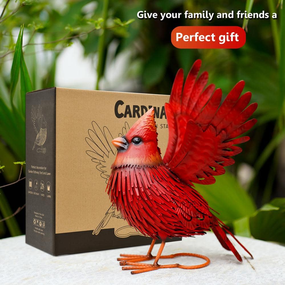Metal Bird Yard Art- Large Red Bird Outdoor Fall Decoration- Unique Realistic Design Gift Idea