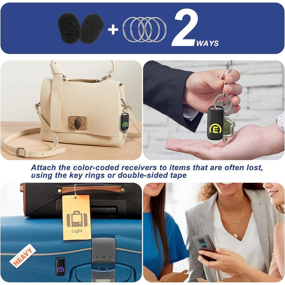 Key Finder with 6 Slim Receivers & Loud Remote – 80dB RF Locator with 1 Transmitter